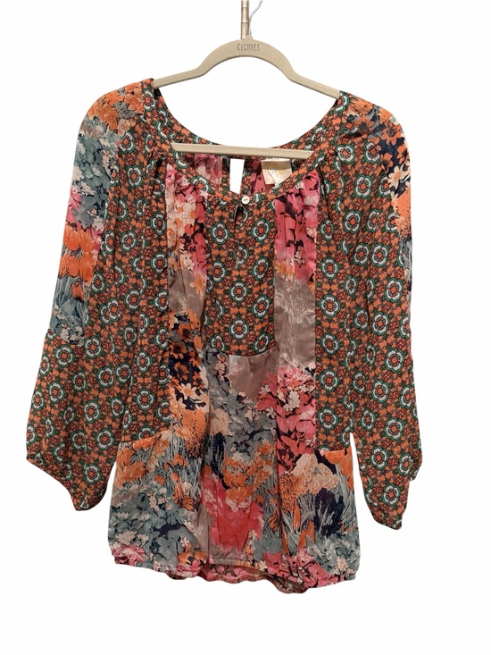 Anthropologie Tops - Anthropologie Fig and Flower Boho Peasant Top in Orange, Pink, Green, Blue Latge